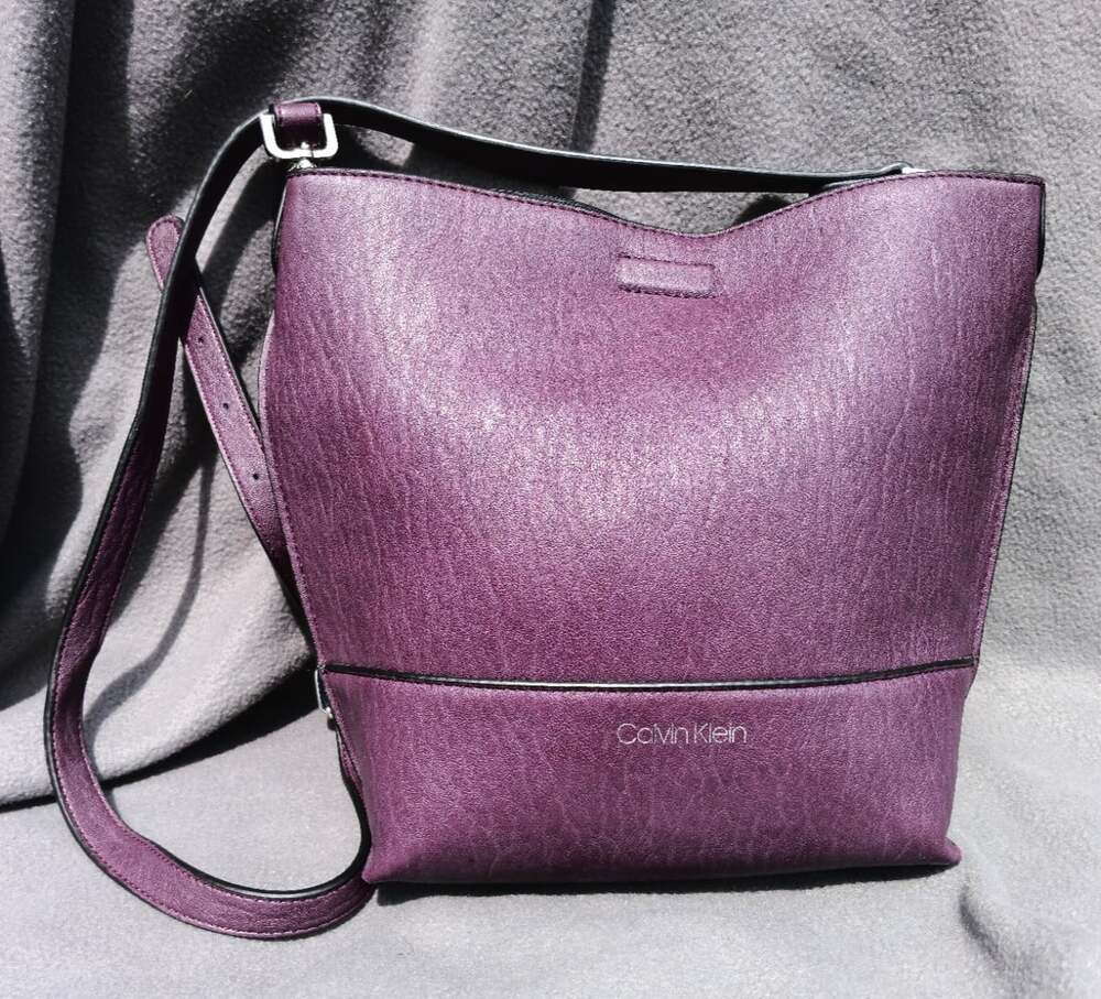 Calvin Klein Bucket Crossbody Eggplant Purple w/ Wristlet Pouch Women’s Bag